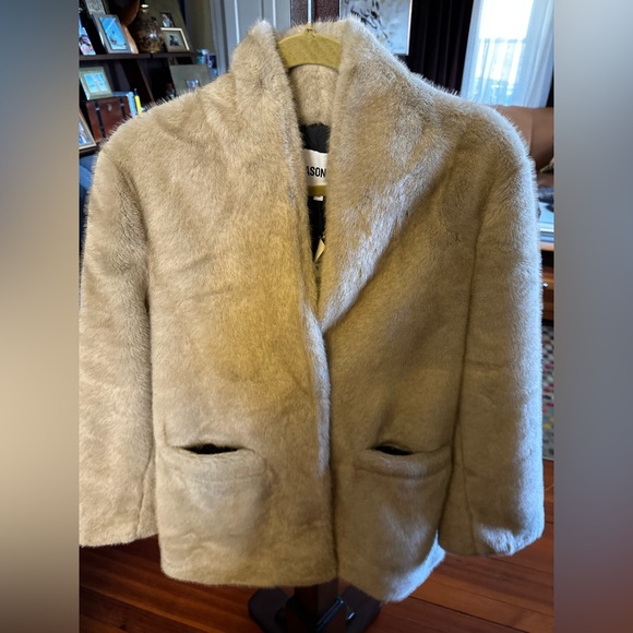 Jason Wu Collection Faux Fur Teddy Coat Ivory Wheat Stand Collar Sz M $425 - Picture 4 of 12